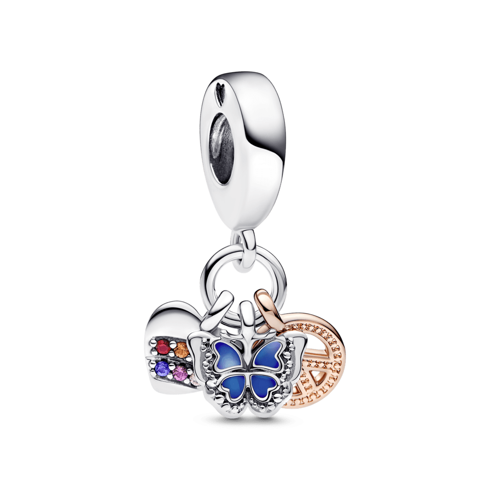 Corazón arcoíris, mariposa y paz de dos tonos A15