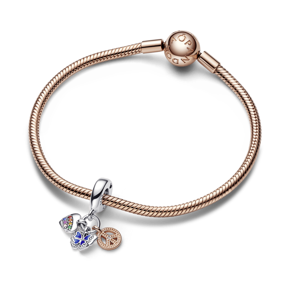 Corazón arcoíris, mariposa y paz de dos tonos A15